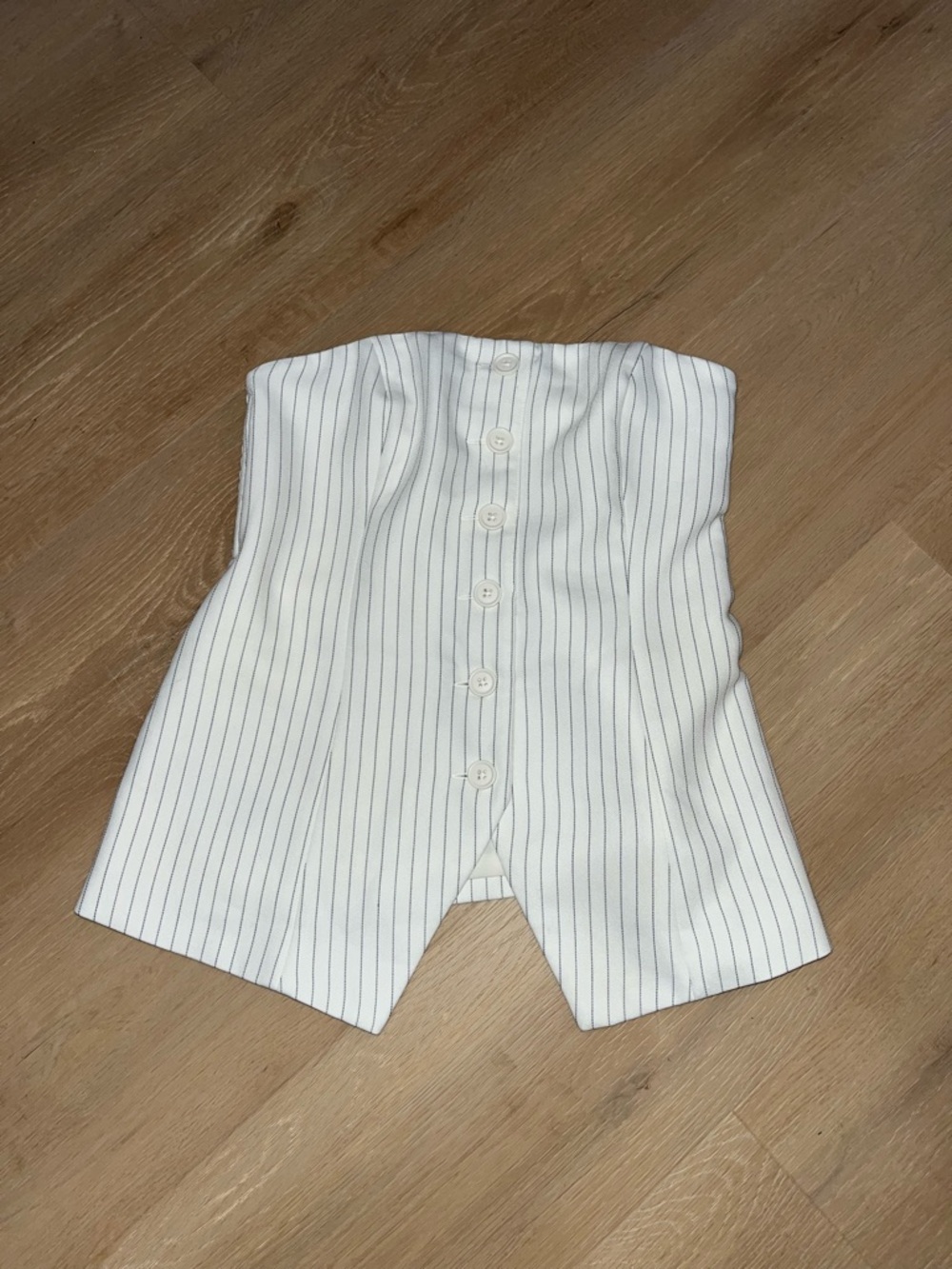 Abercrombie & Fitch White Strapless Pinstripe Button-Front Bustier